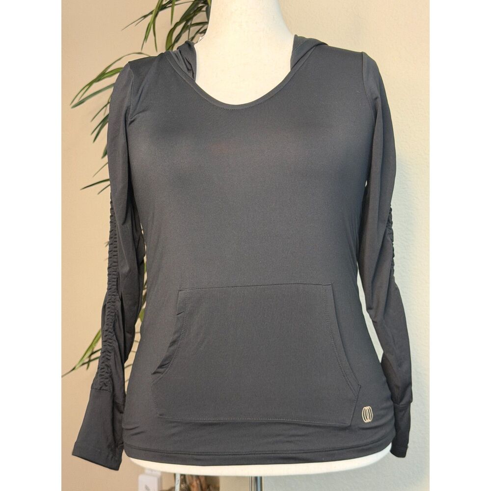 Balance Collection Dark Charcoal Hooded Pullover with Ruched Sleeves